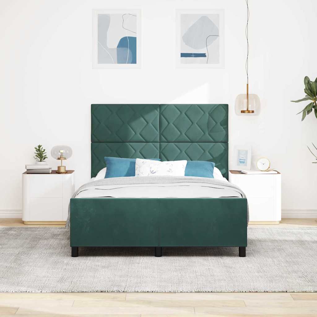 Postel S Boxspringem S Čelo Tmavě Zelená 140 X 190 Cm Samet