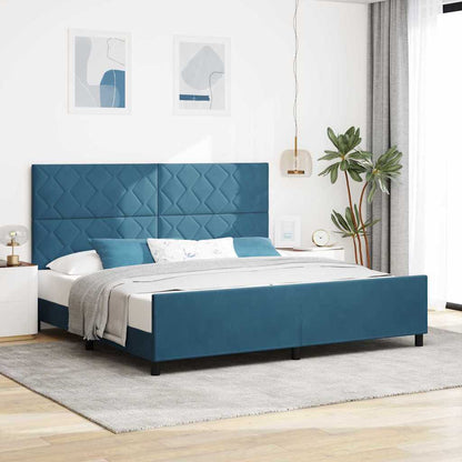 Postel S Boxspringem S Čelo Tmavě Modrá 200 X 200 Cm Samet