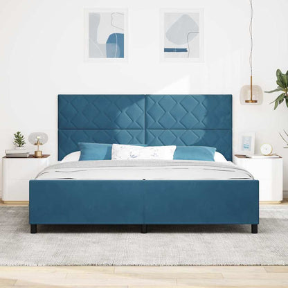 Postel S Boxspringem S Čelo Tmavě Modrá 200 X 200 Cm Samet