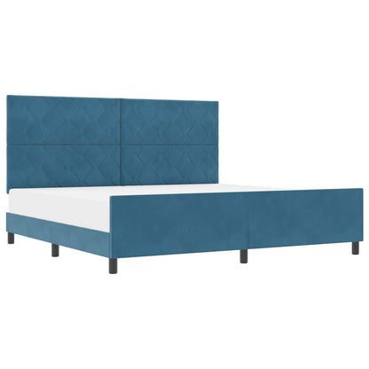 Postel S Boxspringem S Čelo Tmavě Modrá 200 X 200 Cm Samet