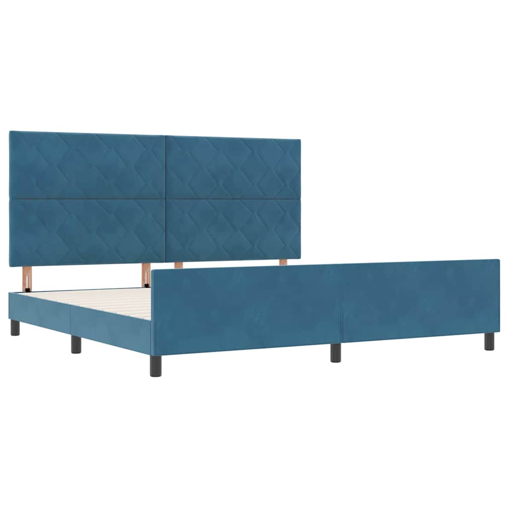 Postel S Boxspringem S Čelo Tmavě Modrá 200 X 200 Cm Samet