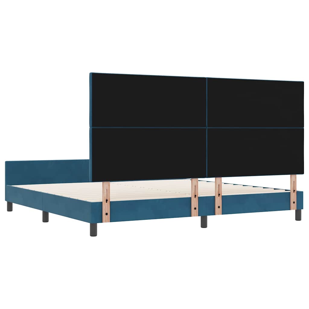 Postel S Boxspringem S Čelo Tmavě Modrá 200 X 200 Cm Samet