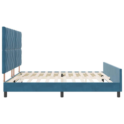 Postel S Boxspringem S Čelo Tmavě Modrá 200 X 200 Cm Samet