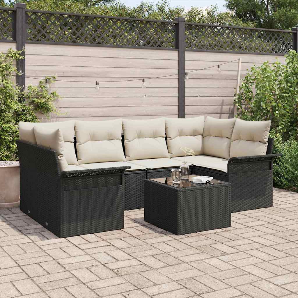 Sada Zahradních Pohovek 7 Pcs 6-Seater Černá A Krémová