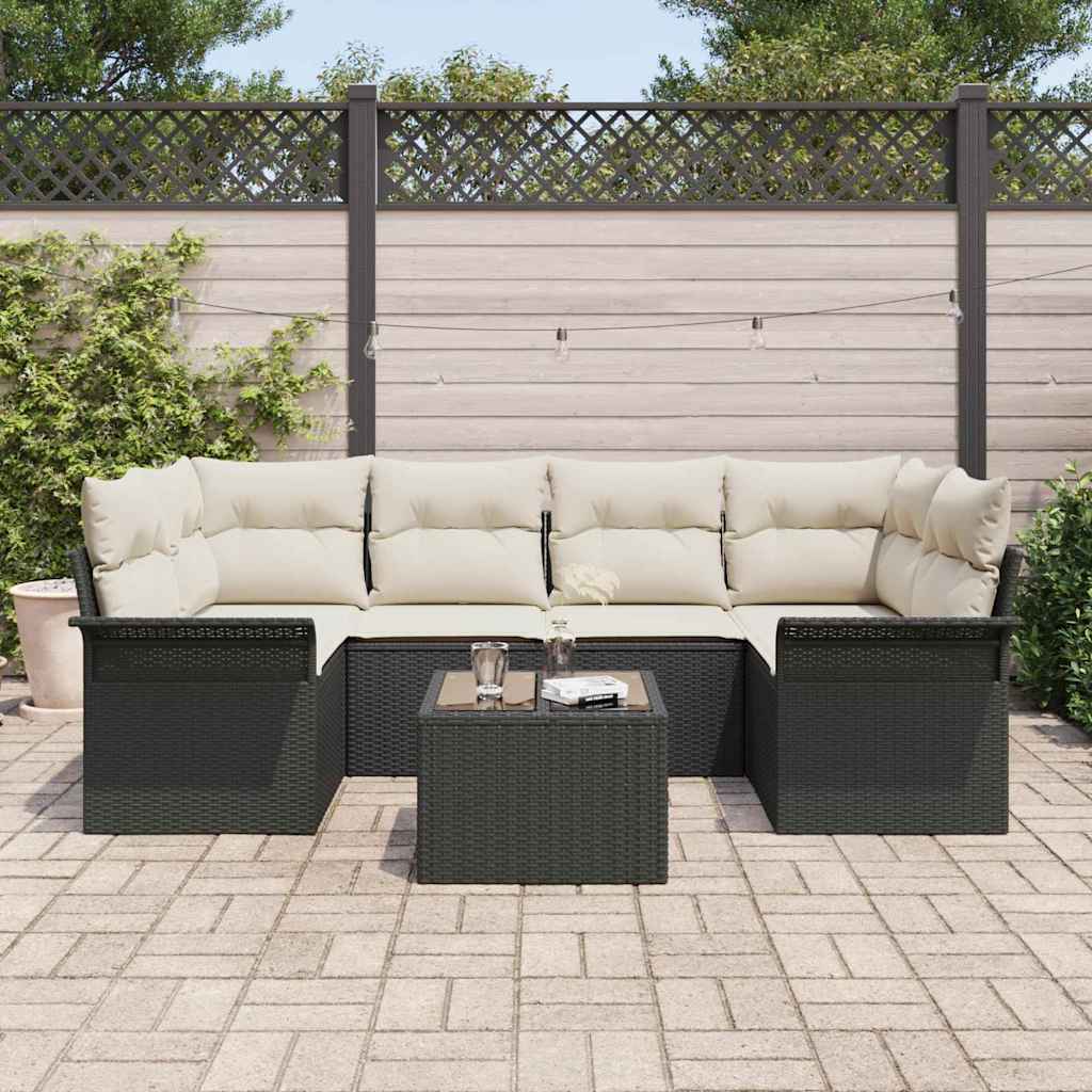 Sada Zahradních Pohovek 7 Pcs 6-Seater Černá A Krémová