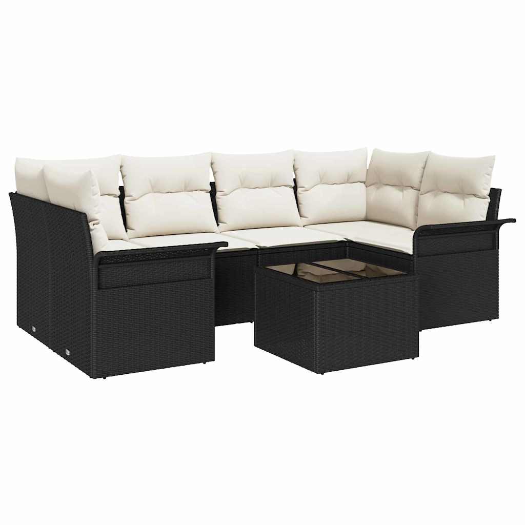 Sada Zahradních Pohovek 7 Pcs 6-Seater Černá A Krémová