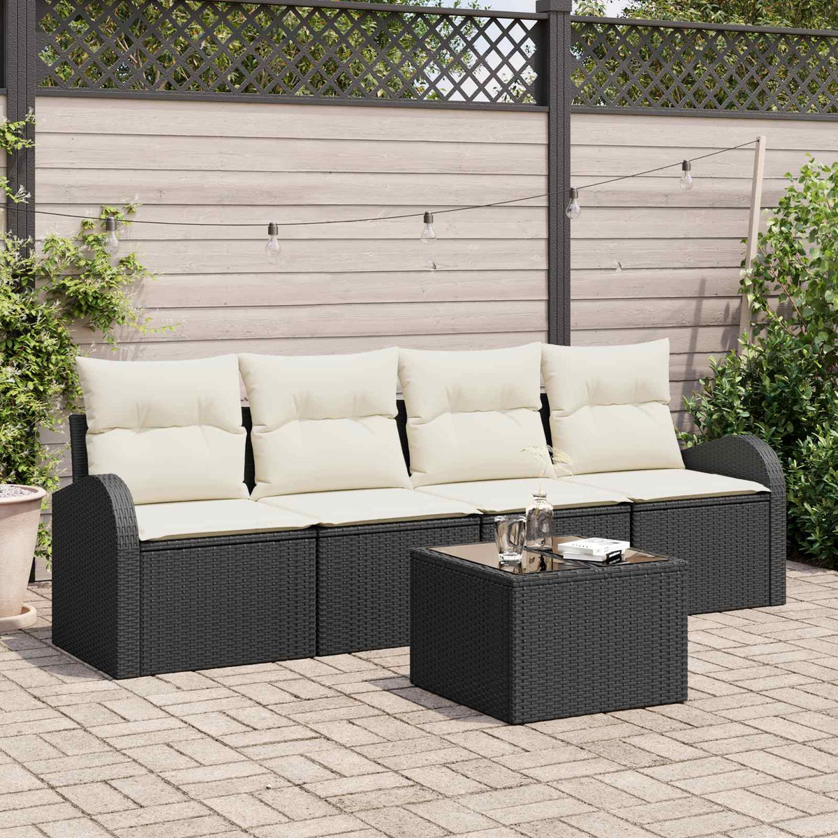 Sada Zahradních Pohovek 5 Pcs 4-Seater Černá A Krémová