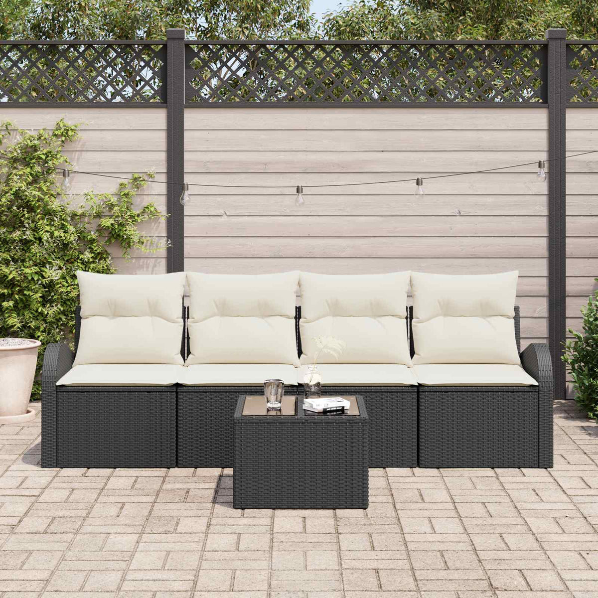 Sada Zahradních Pohovek 5 Pcs 4-Seater Černá A Krémová