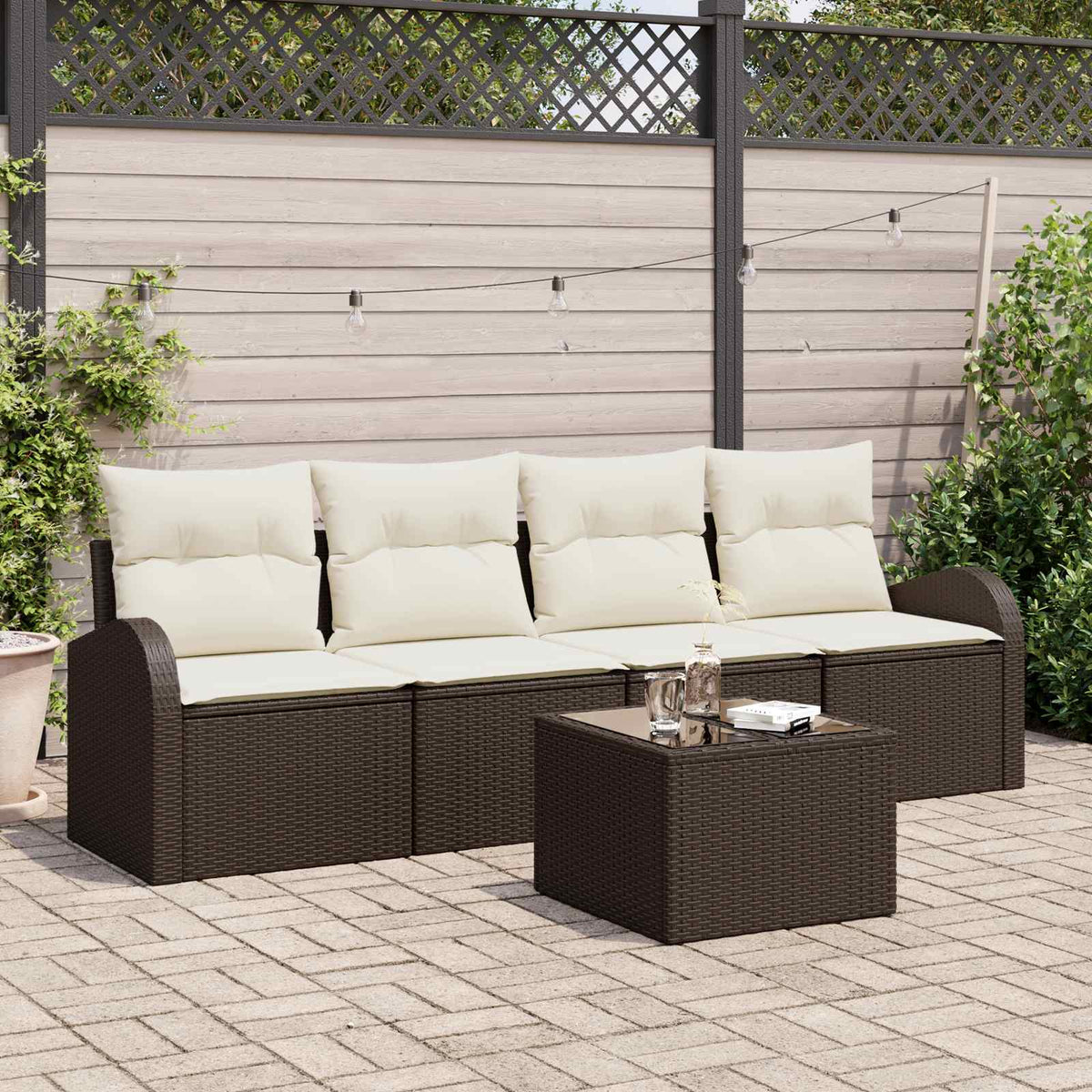 Sada Zahradních Pohovek 5 Pcs 4-Seater Černá A Krémová