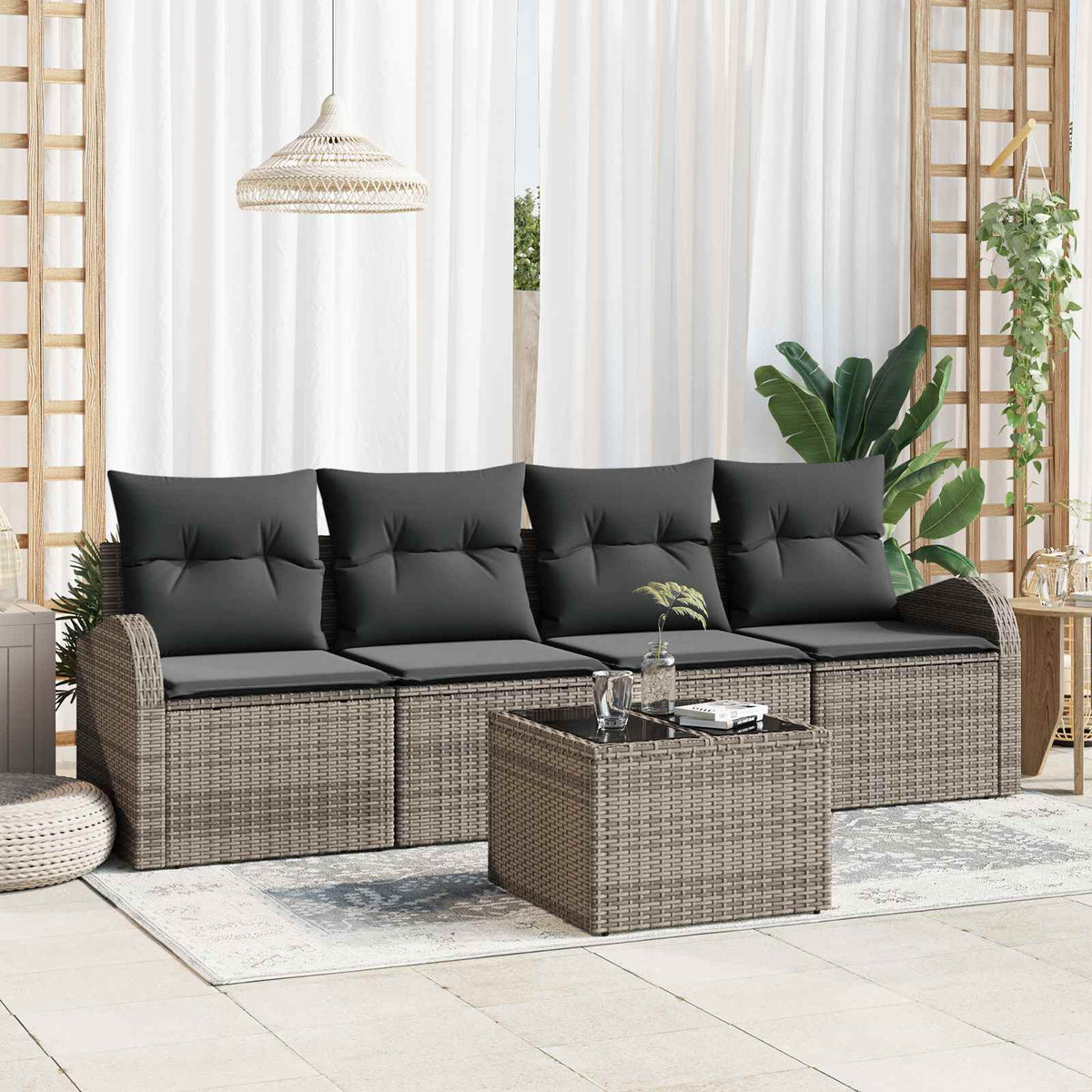 Sada Zahradních Pohovek 5 Pcs 4-Seater Černá A Krémová