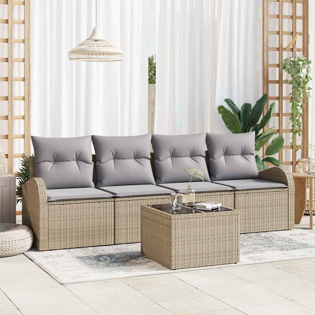 Sada Zahradních Pohovek 5 Pcs 4-Seater Černá A Krémová