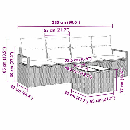 Set Pohovek 5 Ks 4-Počet Míst Hnědá A Krémová Polyratan