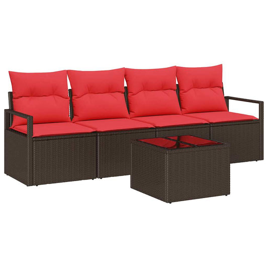 Set Pohovek 5 Ks 4-Počet Míst Beige A Červená Polyratan