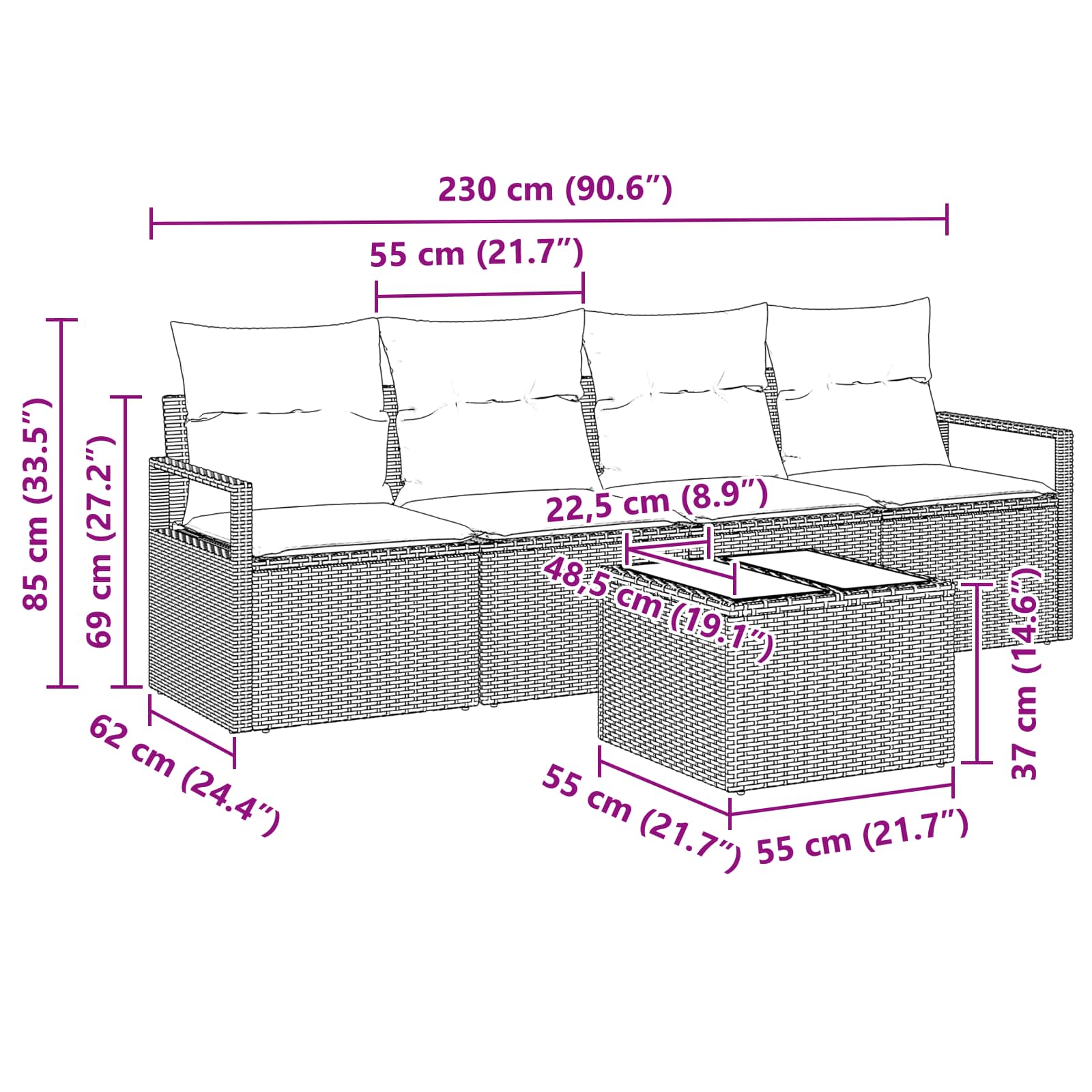 Set Pohovek 5 Ks 4-Počet Míst Beige A Červená Polyratan