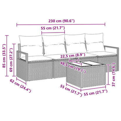 Set Pohovek 5 Ks 4-Počet Míst Beige A Červená Polyratan