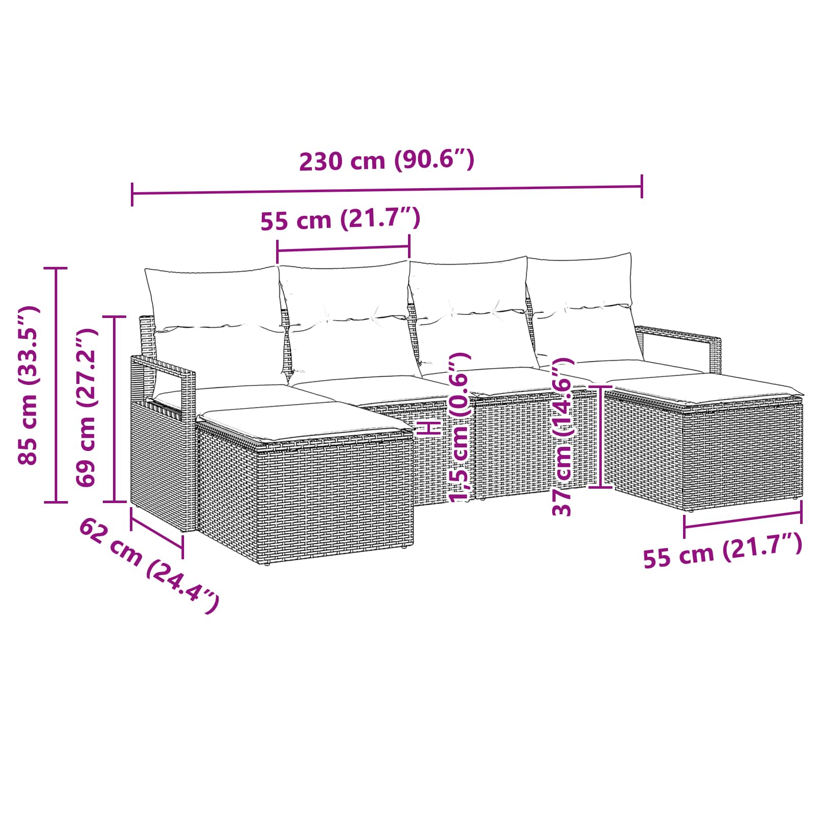 Set Pohovek 6 Ks Hnědá A Červená Polyratan