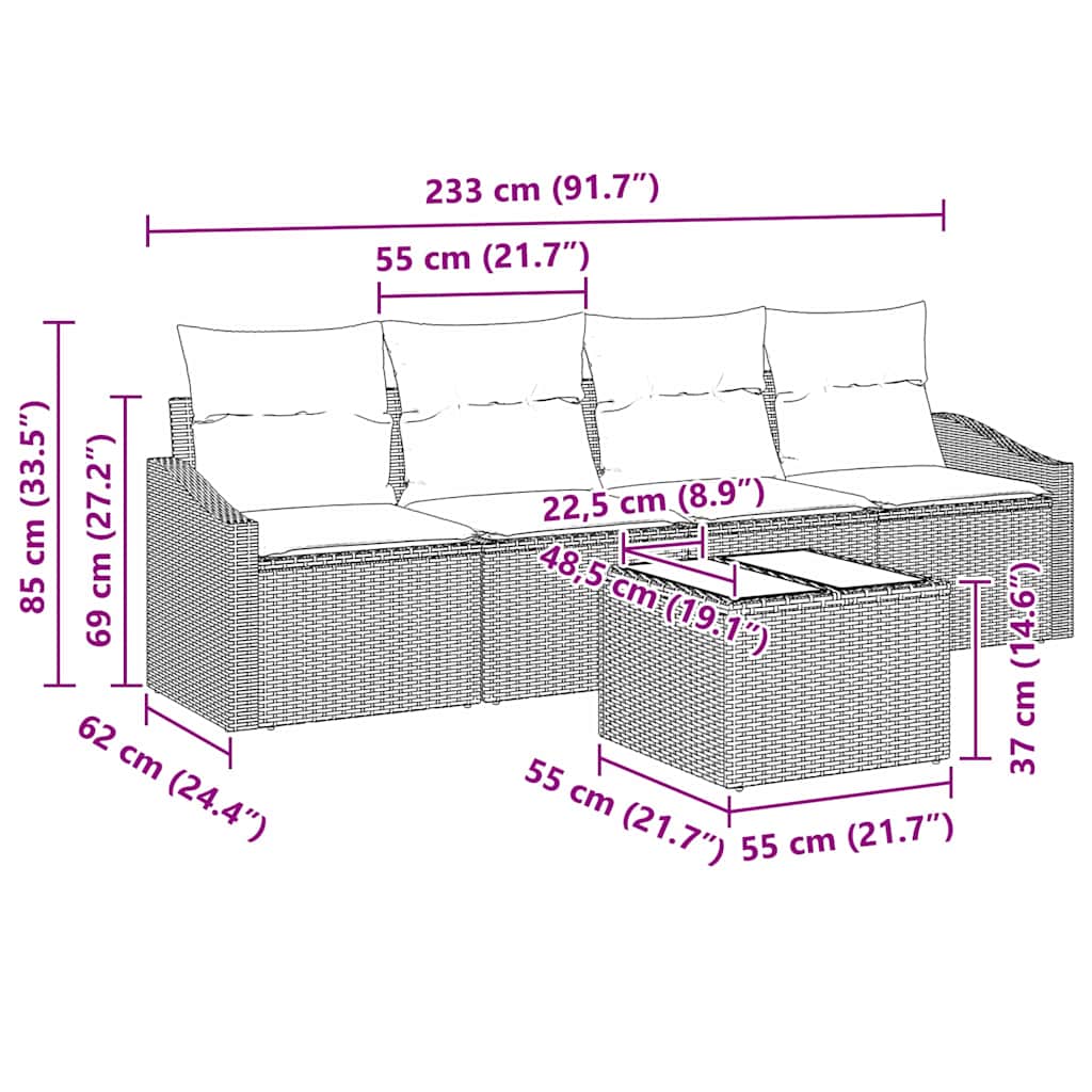 Set Pohovek 5 Ks Černá A Krémová Polyratan