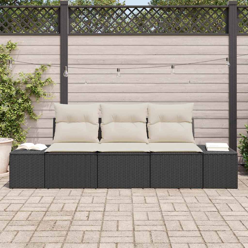 Sada Zahradních Pohovek 3 Ks Černá A Krémová Polyratan