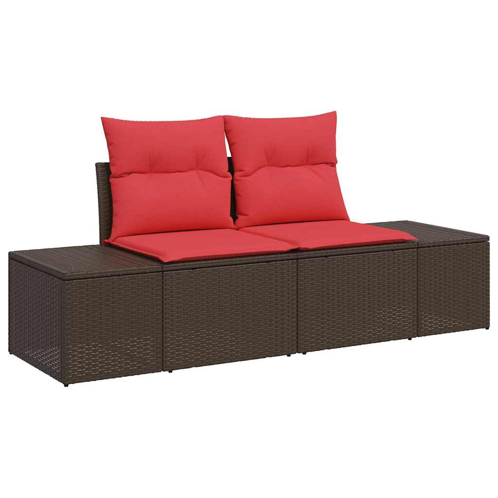 Sada Zahradních Pohovek 5 Ks Beige A Červená Polyratan