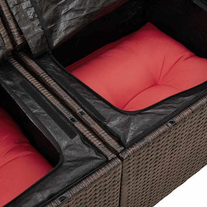 Sada Zahradních Pohovek 8 Ks Beige A Červená Polyratan