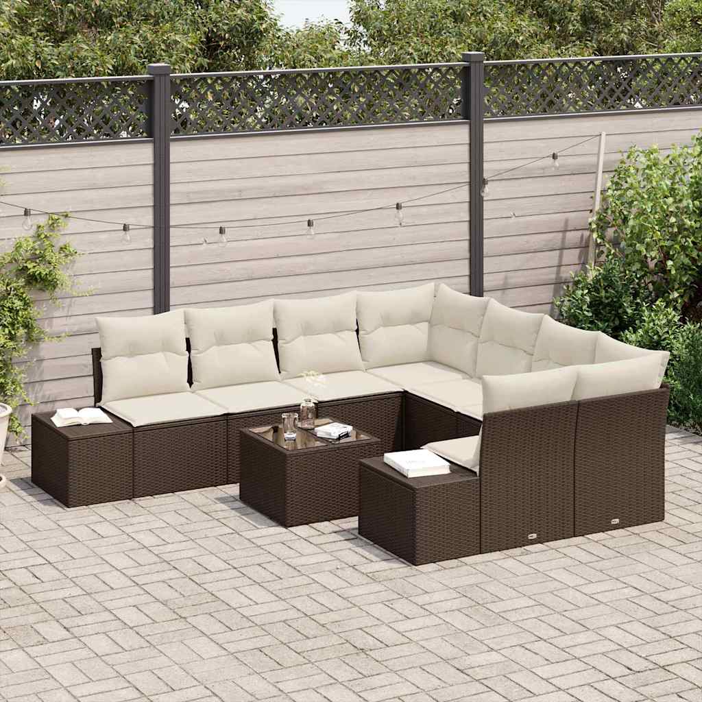 Sada Zahradních Pohovek 9 Ks Hnědá A Krémová Polyratan