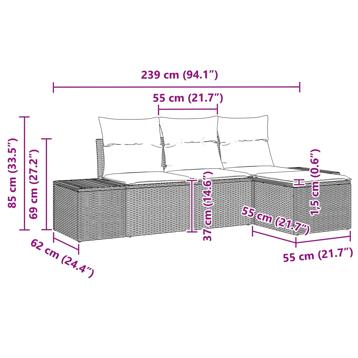 Sada Zahradních Pohovek 4 Ks Polyratan