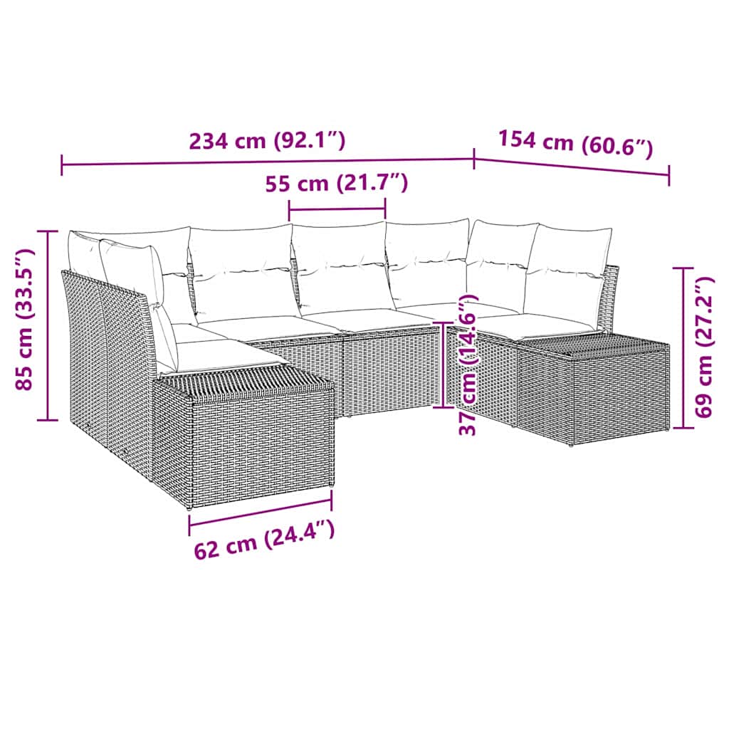 Sada Zahradních Pohovek 6 Ks 6-Počet Míst Černá A Krémová
