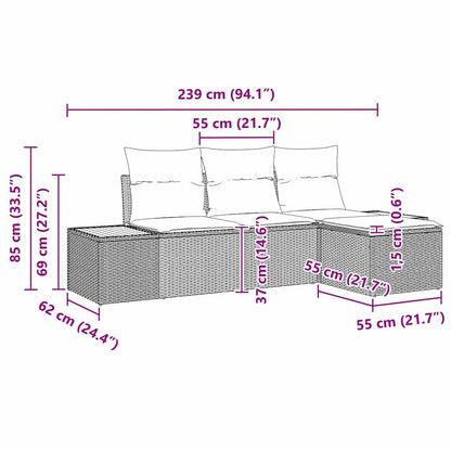 Sada Zahradních Pohovek 4 Ks Černá A Krémová Poly Ratan