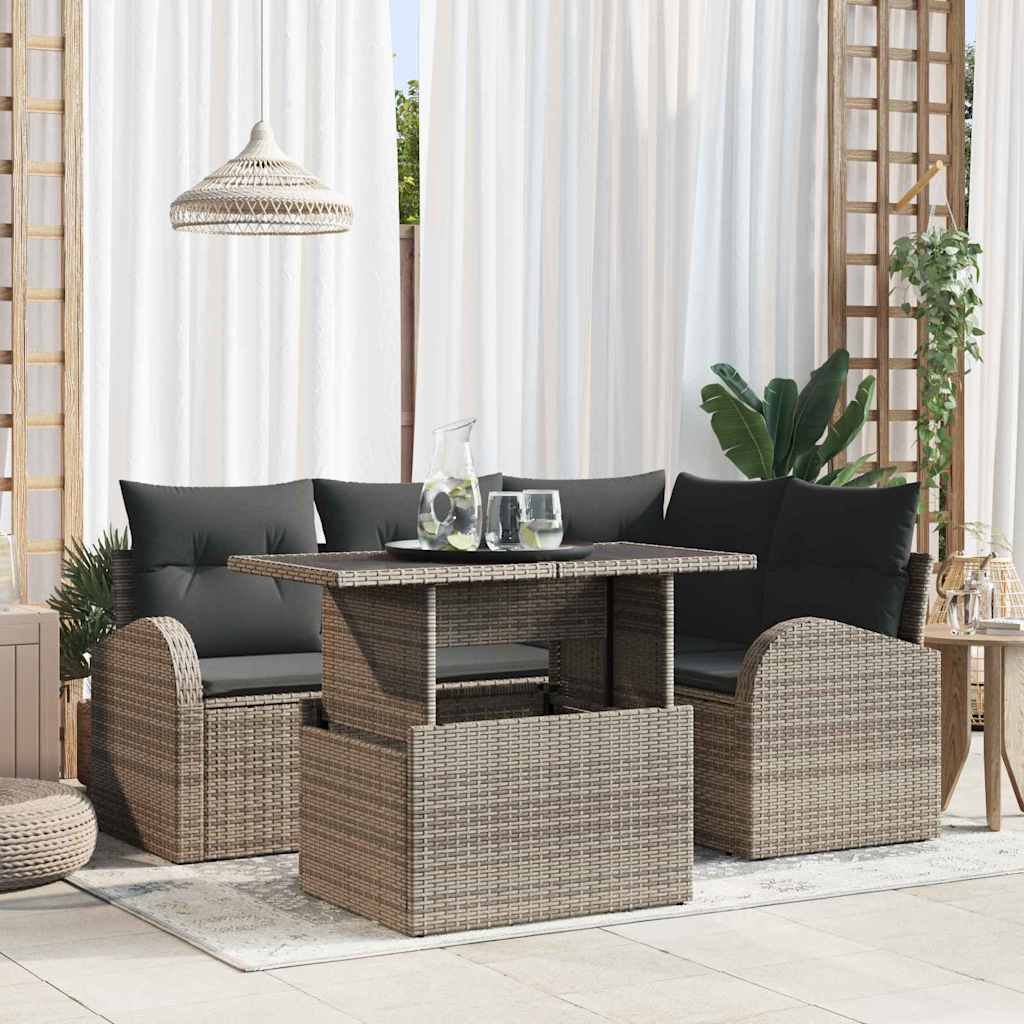 Sada Zahradních Pohovek 5 Ks 4-Počet Míst Hnědá Poly Ratan
