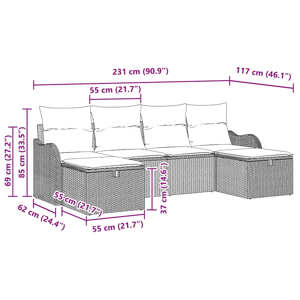 Set Pohovek 6 Ks 6-Počet Míst Polyratan
