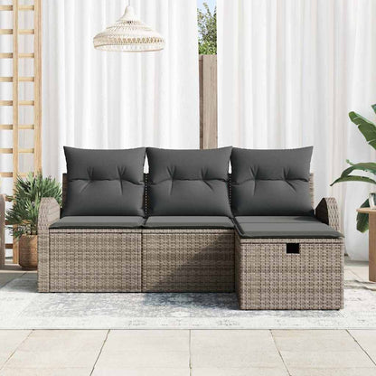 Set Pohovek S Polštářem S Úložištěm 4 Pcs Šedá Polyratan