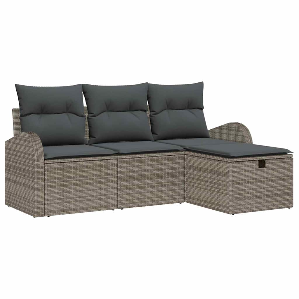 Set Pohovek S Polštářem S Úložištěm 4 Pcs Šedá Polyratan