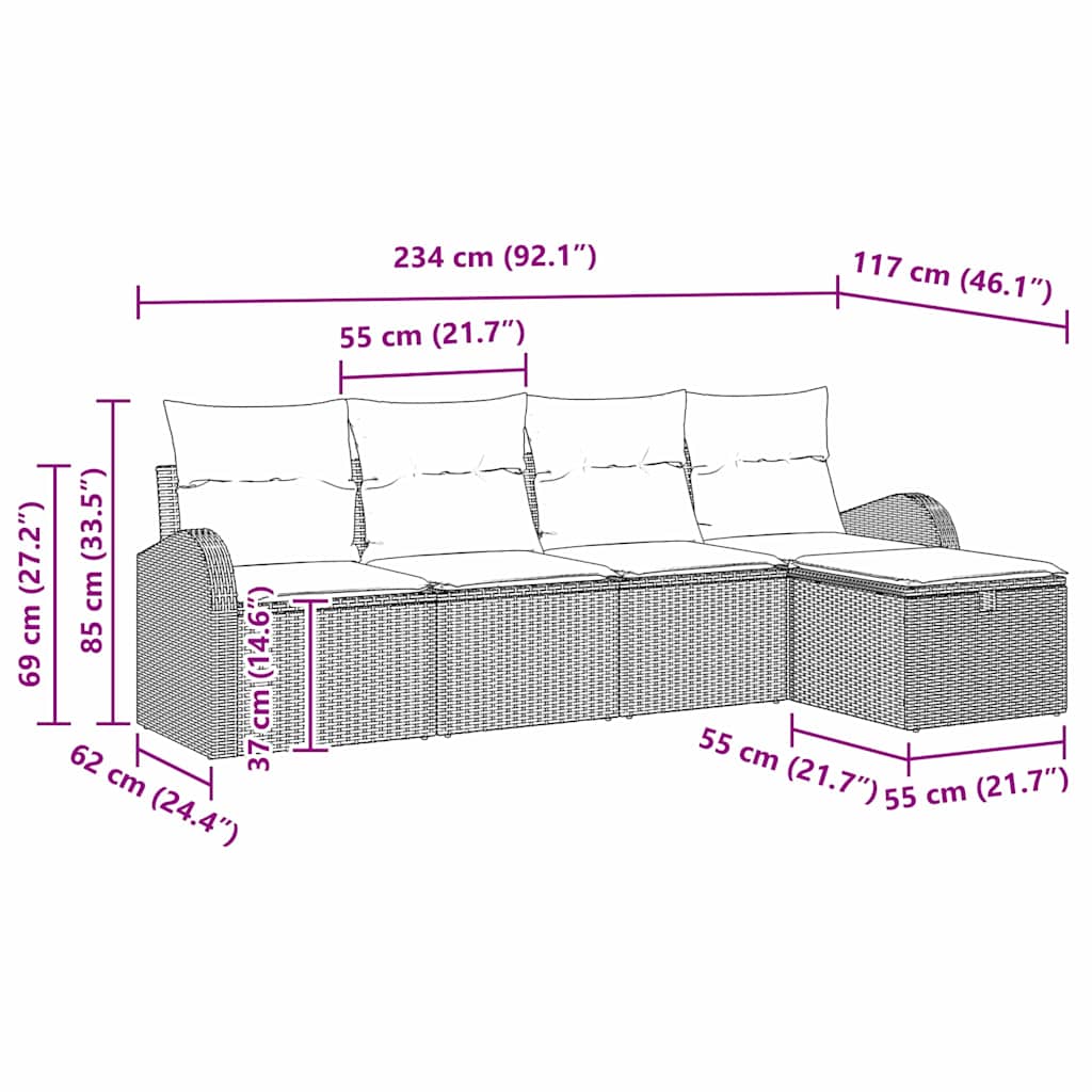 Set Pohovek S Polštářem S Úložištěm Šedá Polyratan