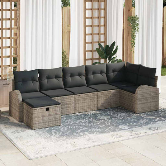 Set Pohovek S Polštářem S Úložištěm 7 Pcs Šedá Polyratan