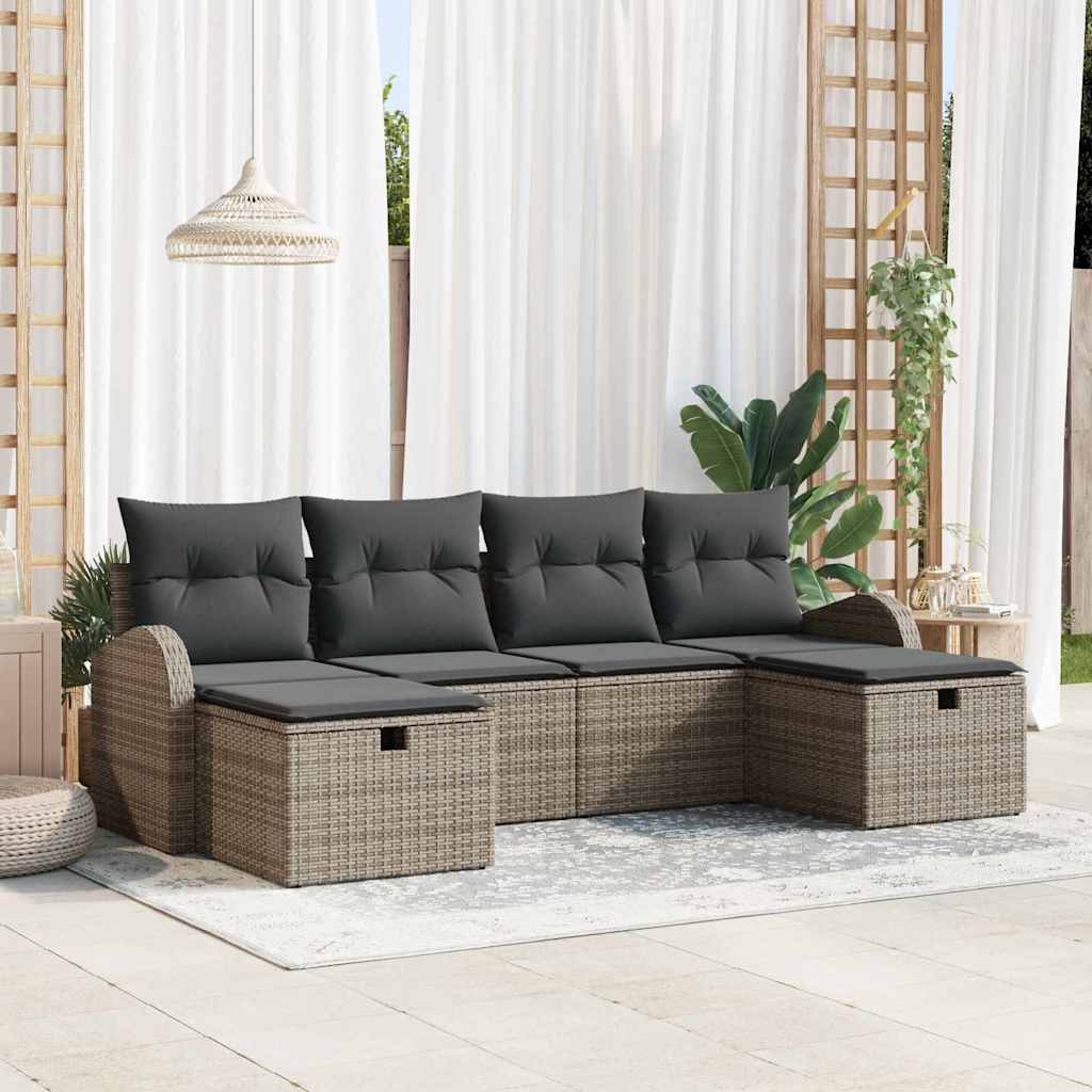 Set Pohovek S Polštářem S Úložištěm 6 Pcs Šedá Polyratan