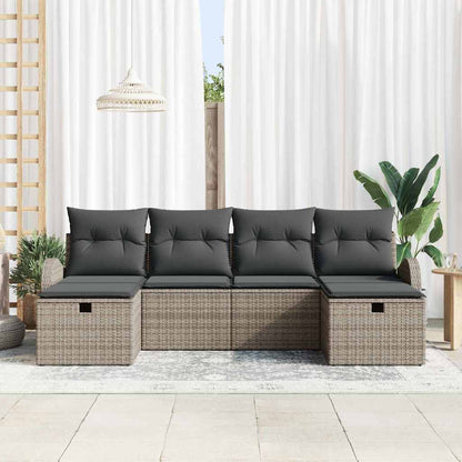 Set Pohovek S Polštářem S Úložištěm 6 Pcs Šedá Polyratan
