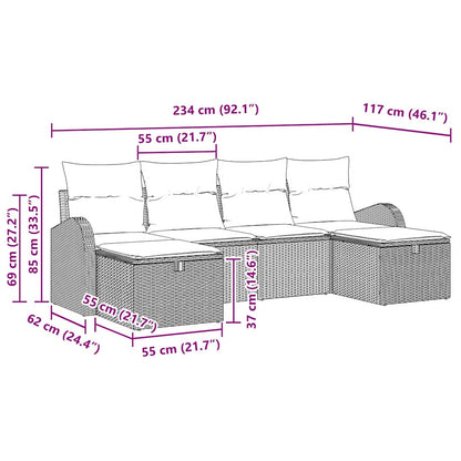 Set Pohovek S Polštářem S Úložištěm 6 Pcs Šedá Polyratan