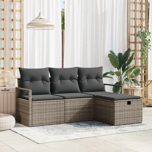 Set Pohovek S Polštářem S Úložištěm 4 Pcs Šedá Polyratan