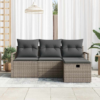 Set Pohovek S Polštářem S Úložištěm 4 Pcs Šedá Polyratan