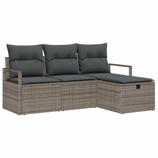 Set Pohovek S Polštářem S Úložištěm 4 Pcs Šedá Polyratan