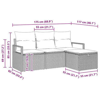 Set Pohovek S Polštářem S Úložištěm 4 Pcs Šedá Polyratan