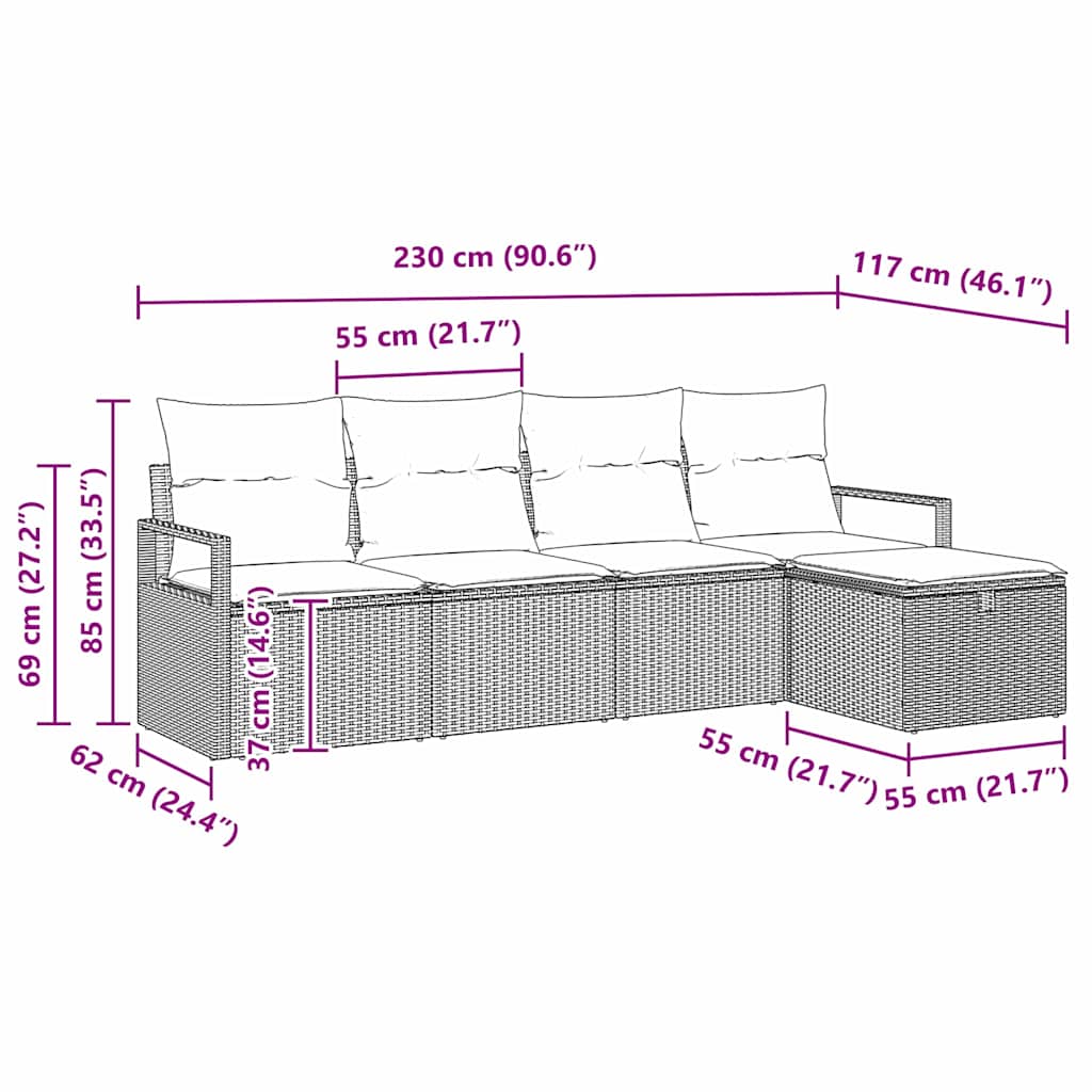 Set Pohovek S Polštářem S Úložištěm Šedá Polyratan