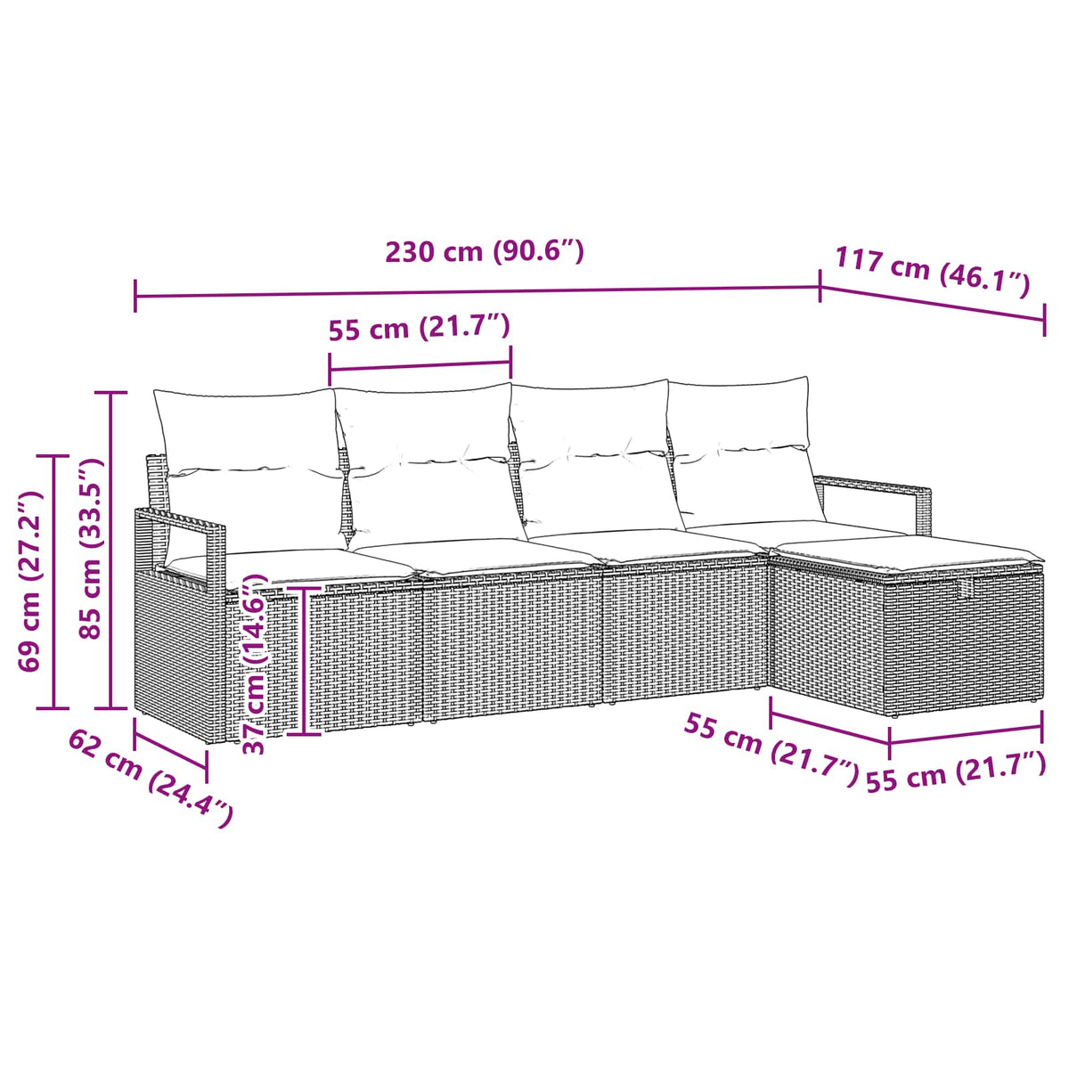 Set Pohovek 5 Ks A Červená Polyratan
