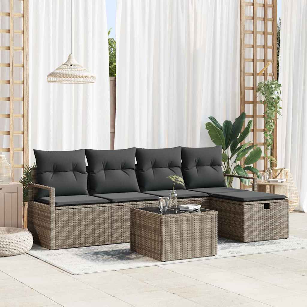 Set Pohovek S Polštářem S Úložištěm 6 Pcs Šedá Polyratan