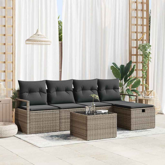 Set Pohovek S Polštářem S Úložištěm 6 Pcs Šedá Polyratan