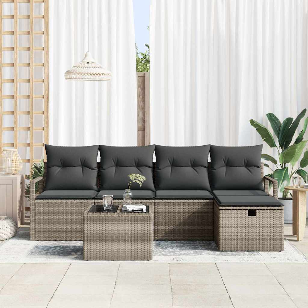Set Pohovek S Polštářem S Úložištěm 6 Pcs Šedá Polyratan