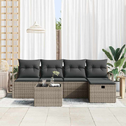 Set Pohovek S Polštářem S Úložištěm 6 Pcs Šedá Polyratan