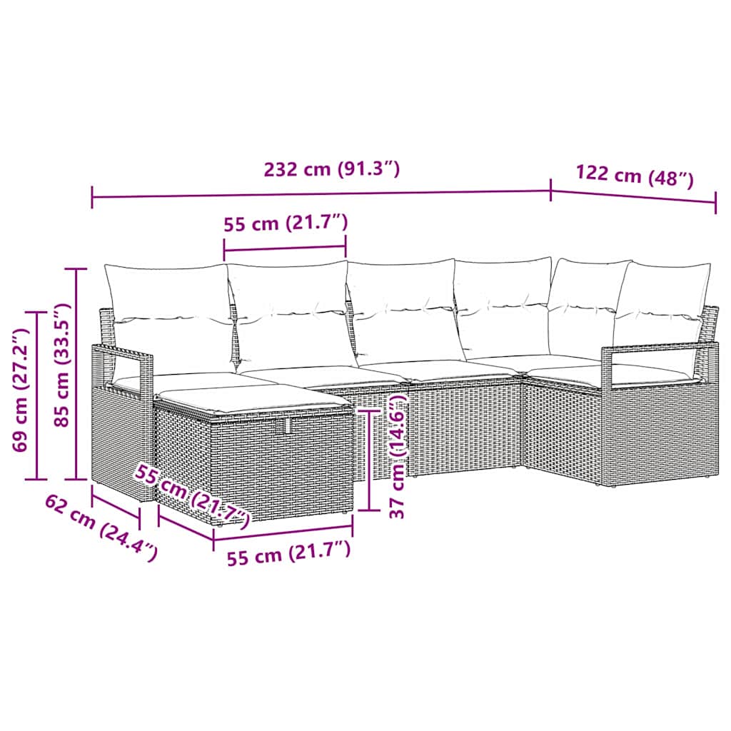 Set Pohovek 6 Ks 6-Počet Míst Polyratan