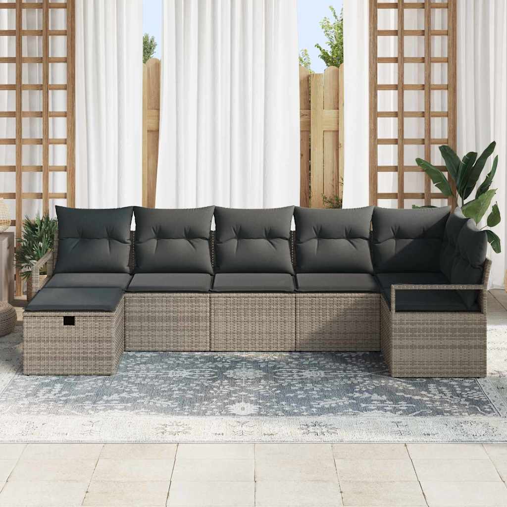 Set Pohovek S Polštářem S Úložištěm 7 Pcs Šedá Polyratan