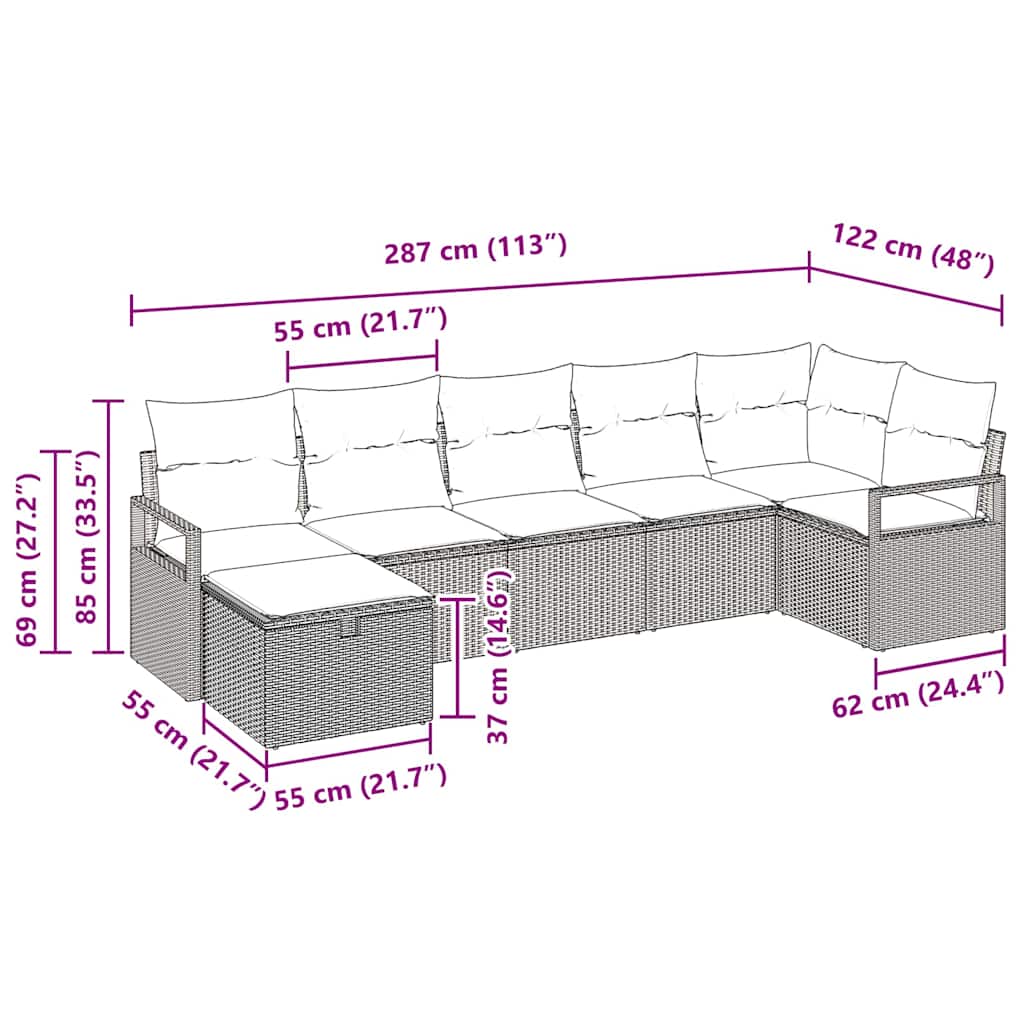 Set Pohovek S Polštářem S Úložištěm 7 Pcs Šedá Polyratan